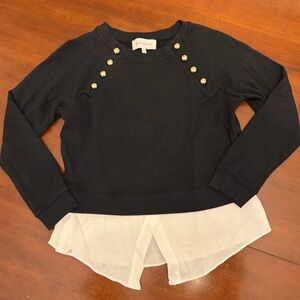 Guest Editor Layered White Button Down Top with Black Crop Button Sweatshirt